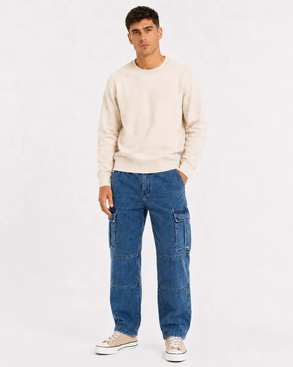 Pantalón Jean Cargo Negro/Azul