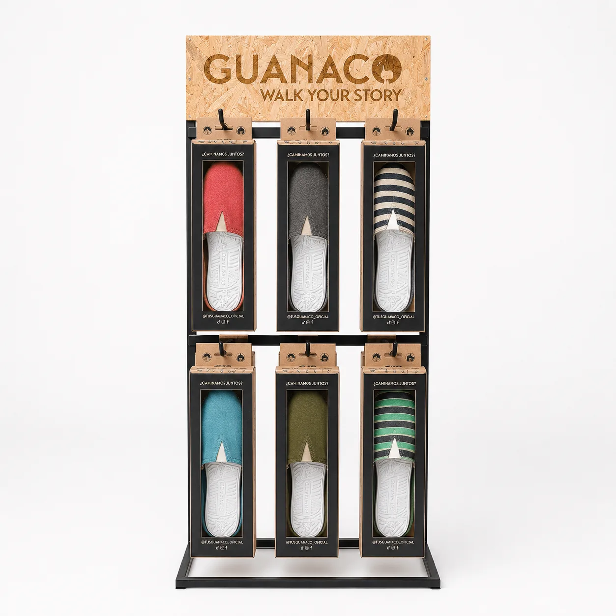 Exhibidor Alpargatas GUANACO (madera/caño metálico 24/30 ps)