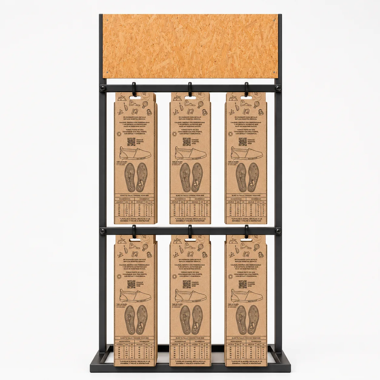 Exhibidor Alpargatas GUANACO (madera/caño metálico 24/30 ps)